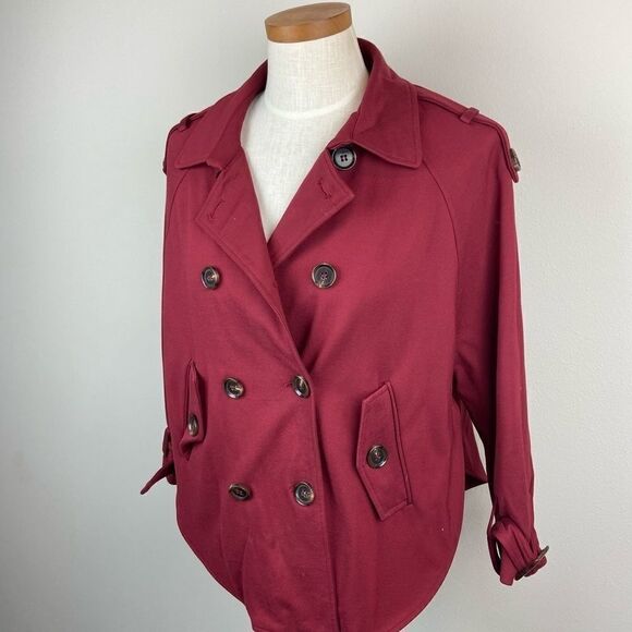 Anthropologie Cartonnier Burgundy Swing Trench Cape Jacket - Picture 3 of 7